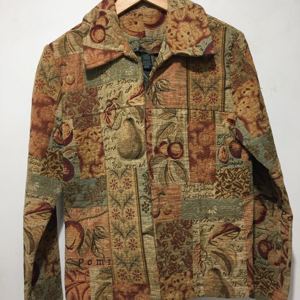 VINTAGE OPEN FRONT TAPESTRY JACKETS SIZE XS